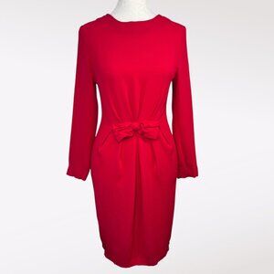 Vintage Red Lanz Mini Dress Bow Waist Long Sleeve Made in USA XS Petite